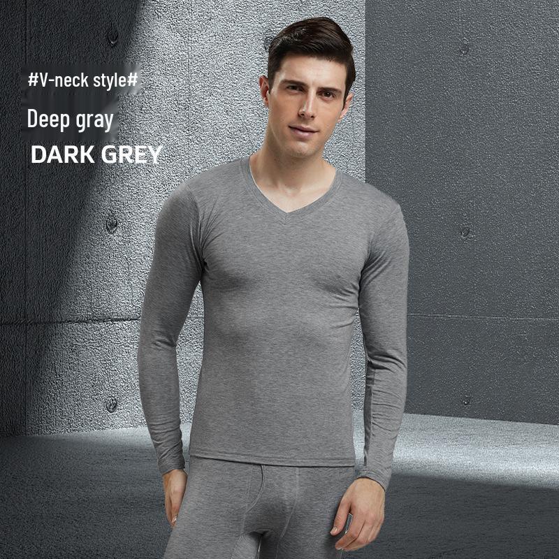 Men's Modal Autumn Base Layer Set: Plain Warm Long Underwear & Sweater - Plus Size for Cold Protection