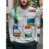 Men's Fashion Round Neck Long Sleeve Top with Unique Geometric Patchwork Print Design Trendy Casual Versatile Style