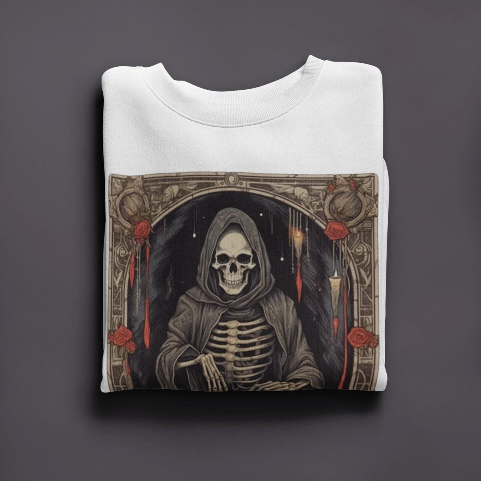 Skeleton Reading Book Tarot T shirt Astrology And Skeleton Skull Gothic Goth Horror Unisex T shirt V3 M
