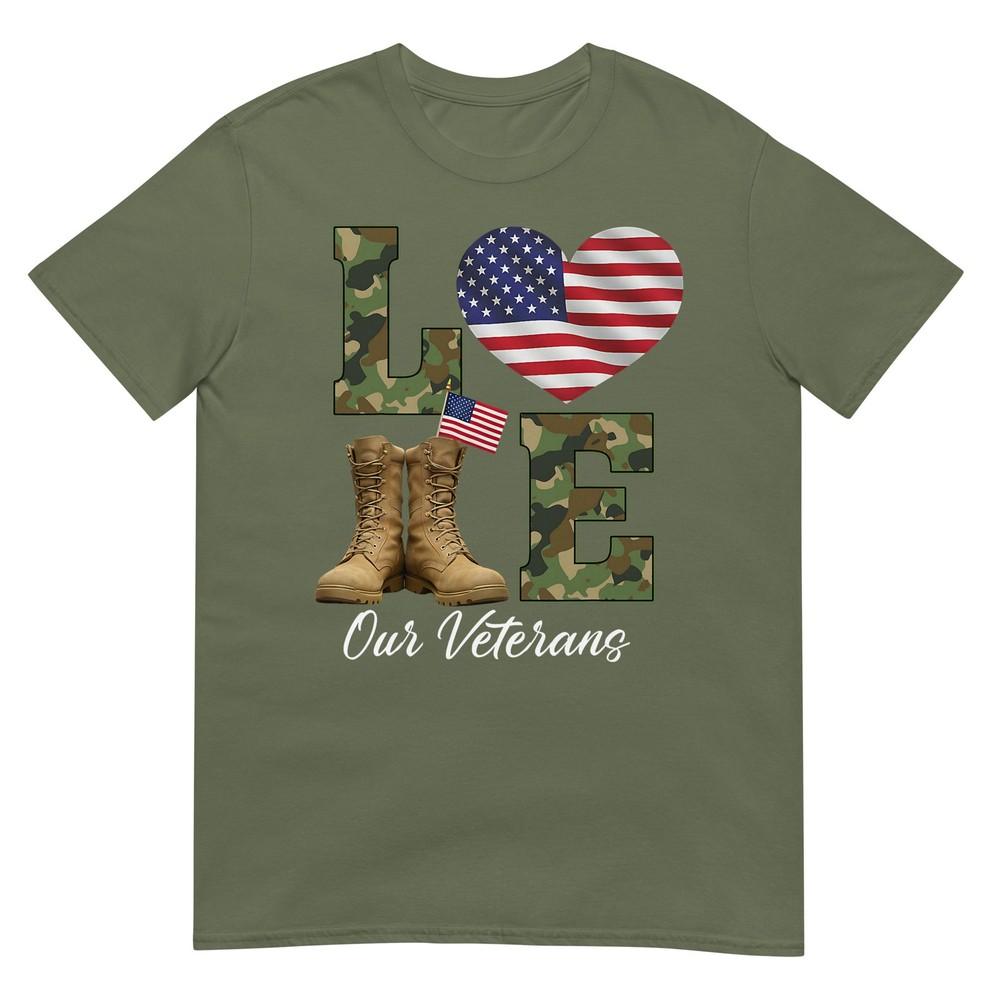 Love Our Veterans Day Proud Military American Flag Thank You TShirt