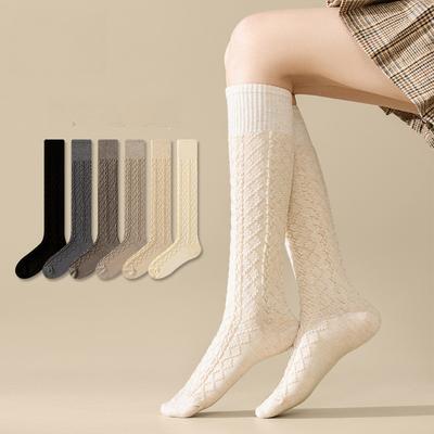 Im Herbst und Winter dicke Wollbeinsocken aus reiner Baumwolle, lange Röhre, frittiertes Teigmuster, japanische Beinsocken, pillingfreie, hohe Damenstrümpfe