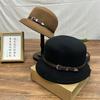 Wool Autumn and Winter Belt Buckle Wide Brim British Retro Fashion Flat Top Top Hat Hat Woolen Versatile Jazz