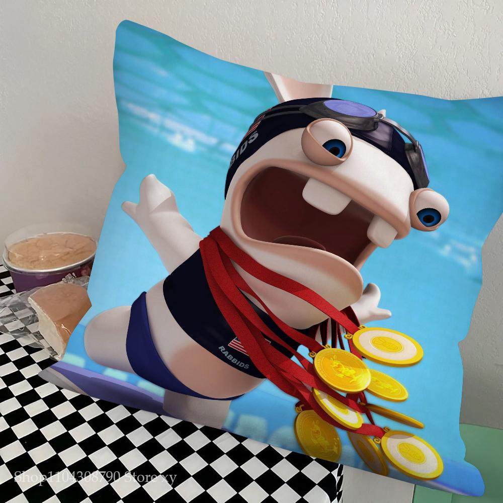 Cartoon Raving Rabbids Spiel Kissenbezug Quadratisches Kissen Schlafzimmer Sofa Freizeit Komfort Kissen Auto Wohnzimmer Heimdekoration