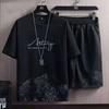 Men Loose T-shirt Shorts Fitness Set Leisure Outfit Simple Elastic Waistband Mid-rise Casual Outfit Streetwear Plus Size