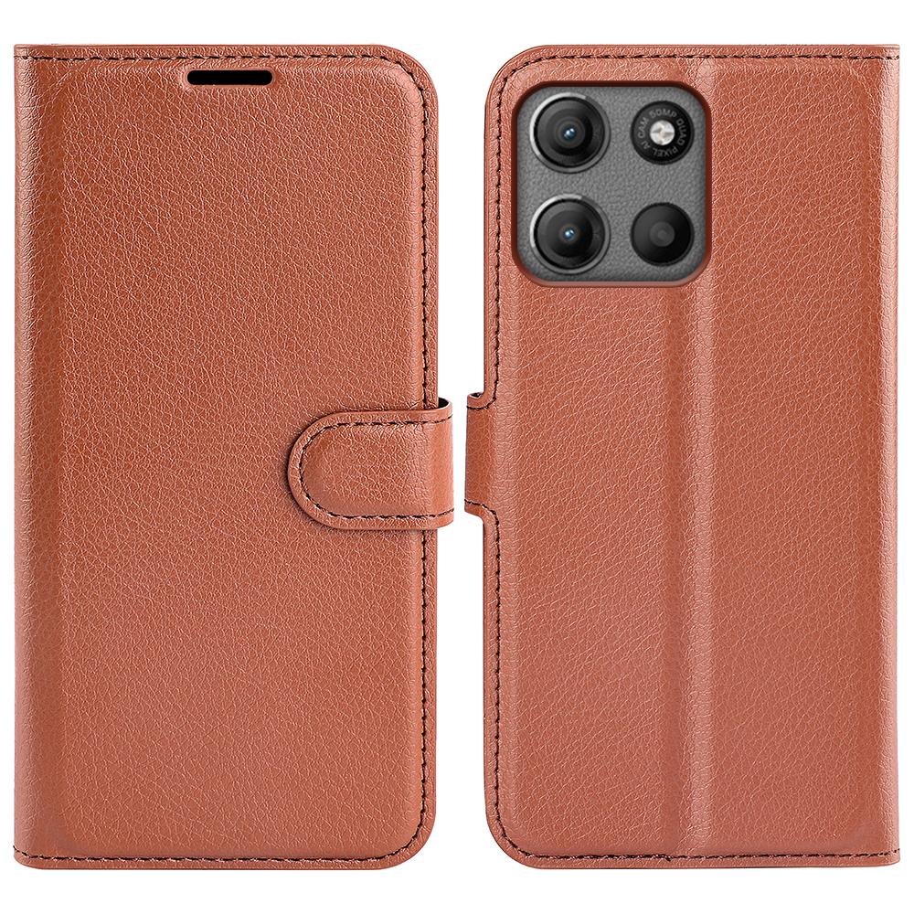 

Для Motorola Moto G15 4G Чехол Текстура личи Ударопрочный Кожаный Чехол-кошелек для телефона Brown