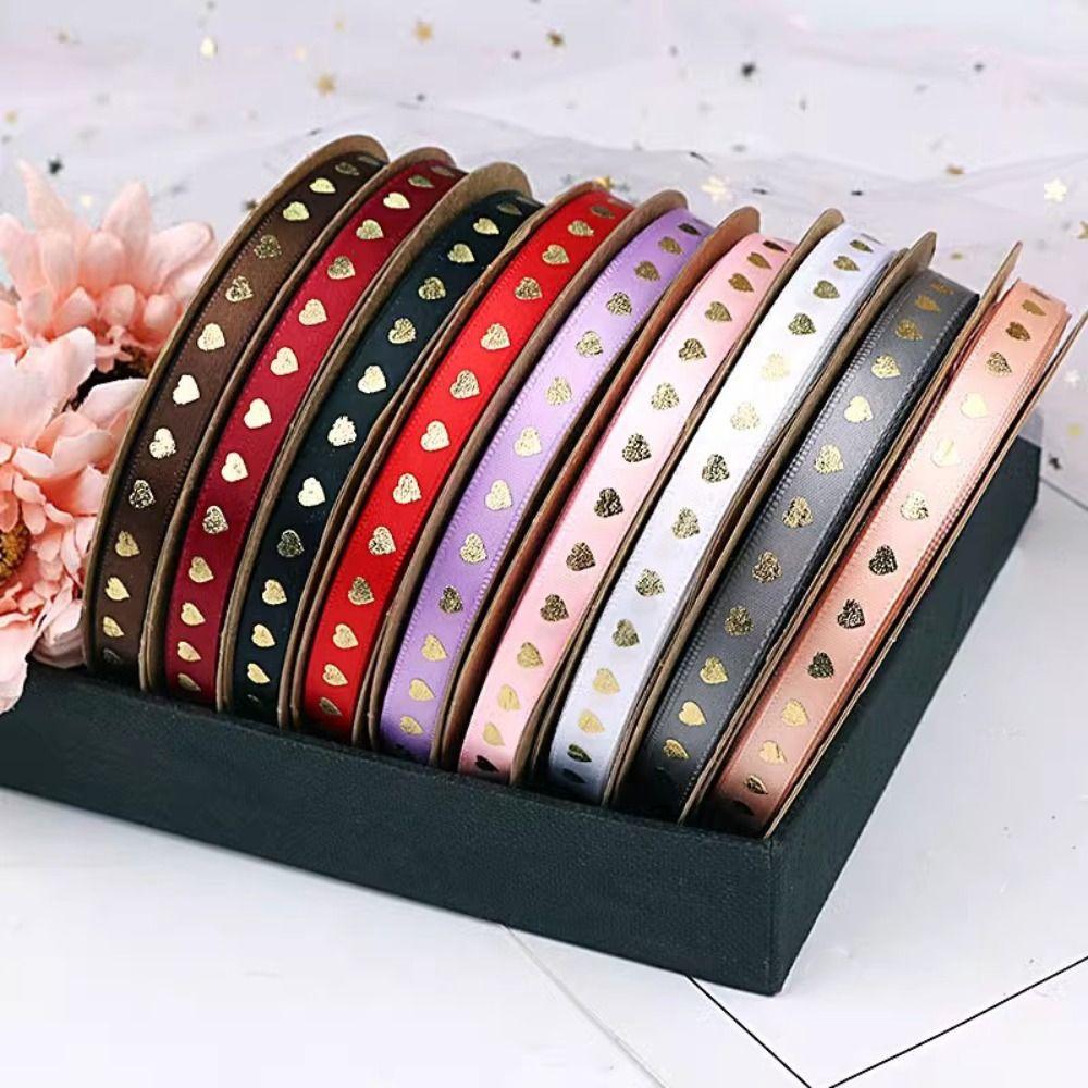 1cm*30 meters Valentine's Day Series Ribbon Love Printed Classic Gold-stamped Heart Ribbons Cake Baking Packaging