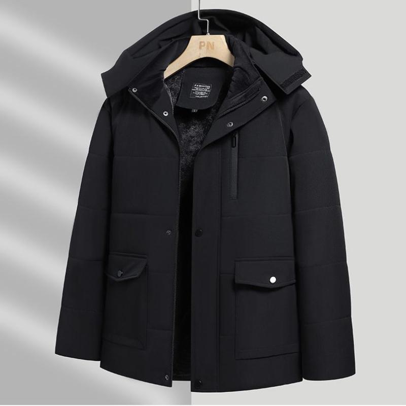 Thickened Fleece-Lined Men's Cotton Coat Hooded Jacket Versatile Casual  -20° Warm Cotton-Padded Coat for Middle-Aged