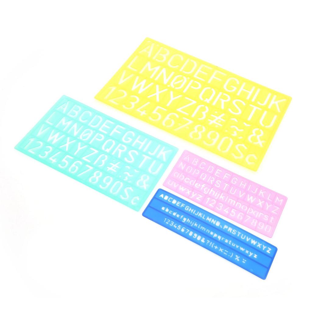 4pcs Templates Rulers Colorful Plastic Number Letter Pattern Drawing Stencils Kit for Children