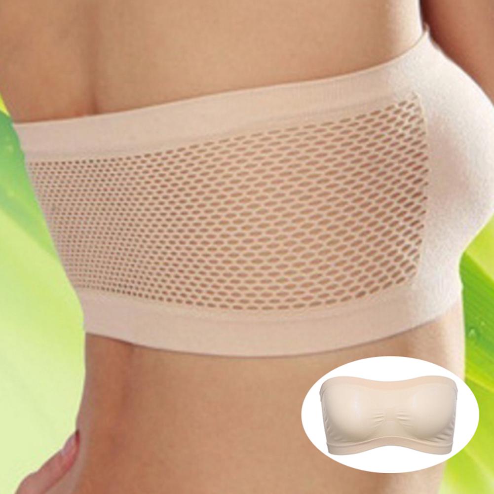 Fashion Womenswear Women Pure Colour Ventilation Strapless Seamless Push Up Tube Top Bra Underwear