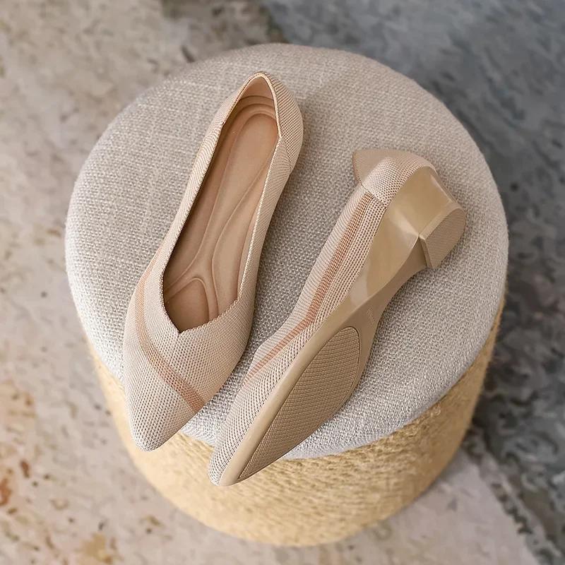 fashion Women Wedge Increase Knitting Shoes New Pointed Casual Slip on Comfortable Loafers Shoes Female Breathable Walking Shoes 2024