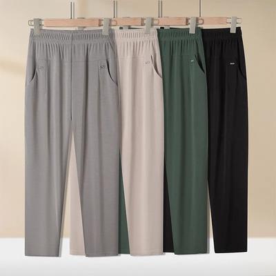Middle Aged Women's Pants Summer Thin High Waiste Elastic Loose Straight Pants Female Casual Trousers