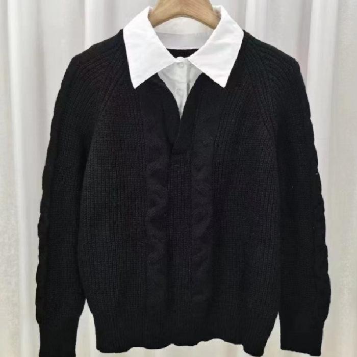 Women's College-Style Two-Piece Twisted Knit Sweater - Loose Fit, Long Sleeves for Autumn