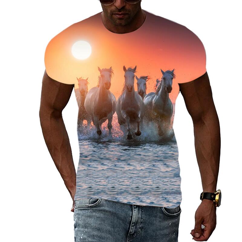 Summer Fashion Graphic Animal Horse T Shirts For Men Casual 3D Print Tee Hip Hop Harajuku Personality Round Neck Short Sleeve