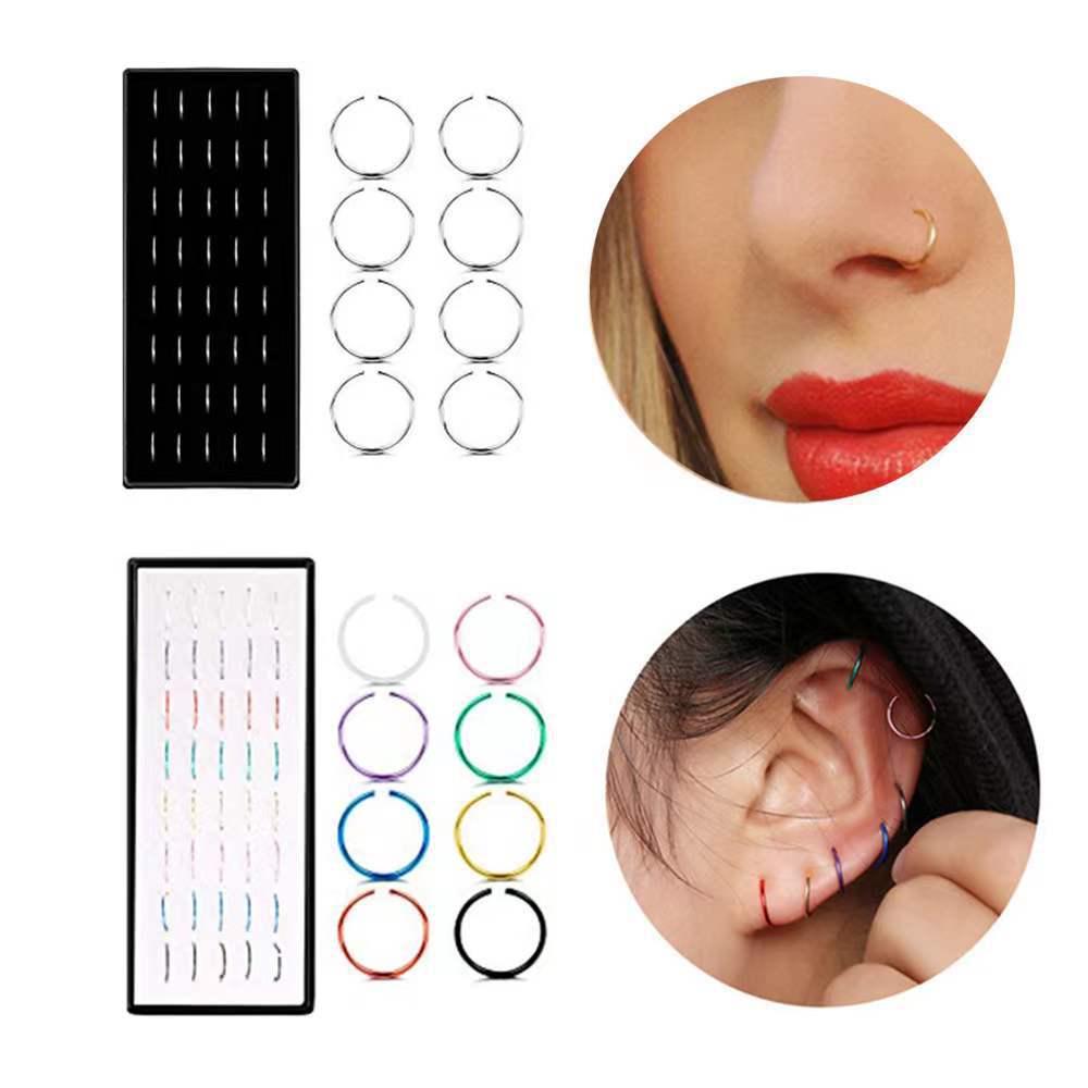 40 Stainless Steel Nose Rings & Studs (C-Shape & L-Shape) Body Piercing Jewelry