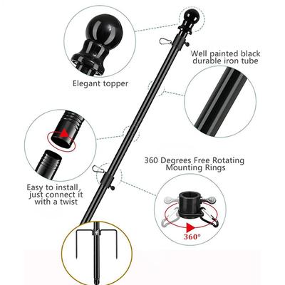 Total Length 116.5cm Telescopic Flag Pole 360 Rotating Rings Stainless Steel Guide Banner Flag Pole Wall Mount Flag Pole Holder