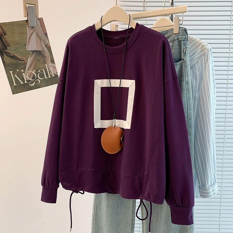 DIMANAF 2025 New T-Shirt Women printing Hoodies & Sweatshirts Loose Casual Basic O-Neck Autumn Tops Black Pullover