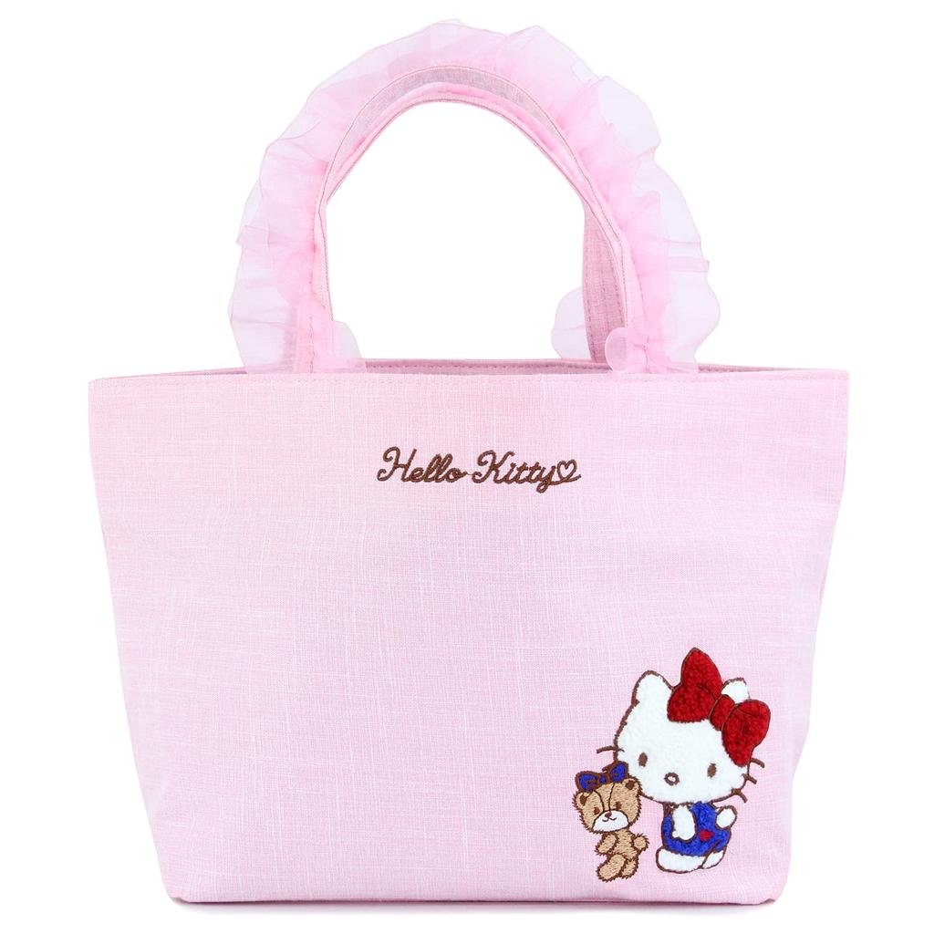 Yasuda Tsusho Sagara Embroidered Organza Frill Hello Kitty Frill BAG102 Bag, Pink,