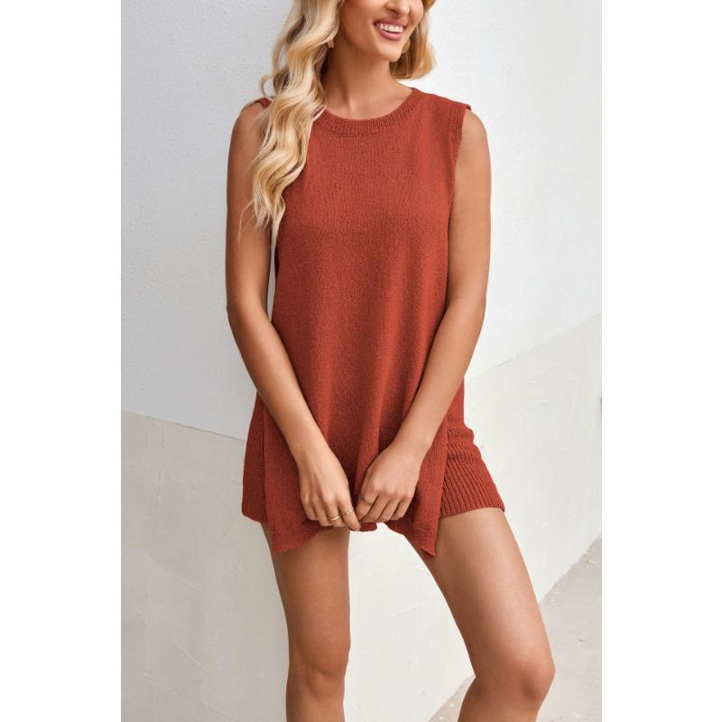 

YYFS Жіночий Модний Повсякденний Літній Весняний Однотонний Принт Без рукавів З круглим вирізом Штани Костюми XL червоний