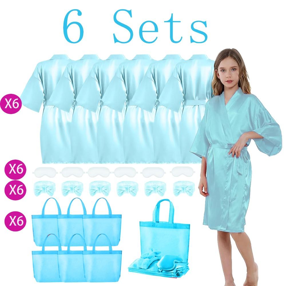 6/10/12 Sets Spa-Party-Bademäntel für Mädchen Kimono-Mädchen Bademantel-Kleider Kinder-Geburtstagsparty-Zubehör Gastgeschenke Übernachtung Schlafanzug Party