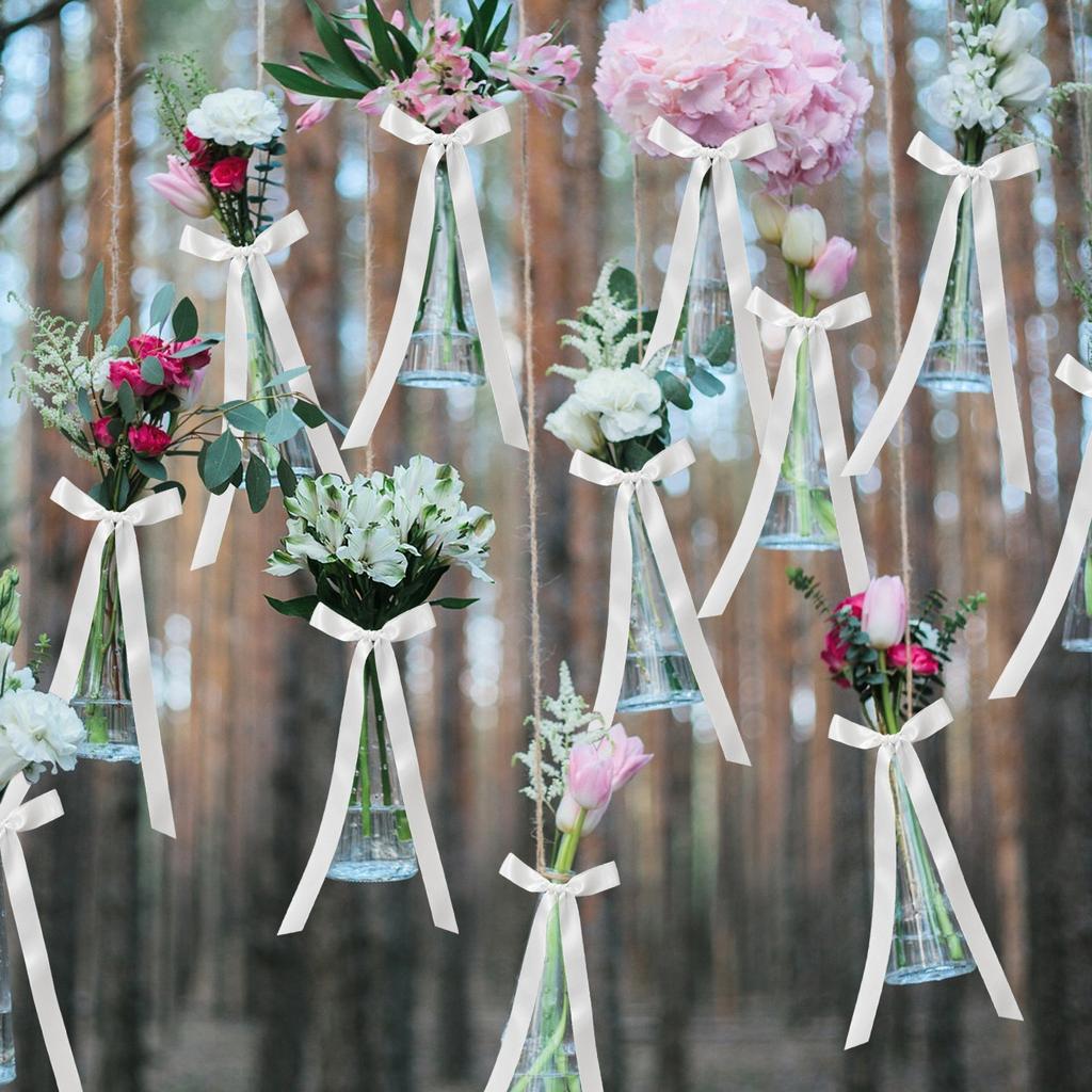 12 Pieces Of Ivory Bow Decorations, Wedding Background Channel Decorations, Satin Bows, Chair Decorations, Elegant Ceremonial Ribbons