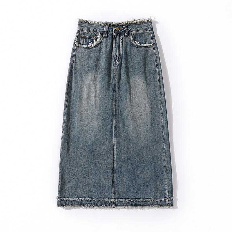 Akış Armut Şekilli Retro Jüt Yüksek Bel Denim Etek Kadın Kilo Kapatıcı A Kesim Kalem Etek Orta Boy Büstiyer Etek Moda Denim Büstiyer Etek