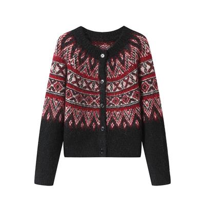 GREEN BELT Women's Retro Fair Isle Knit Cardigan