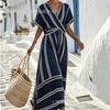 Holiday style seaside v-neck loose long dress summer new simple dress