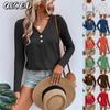 Women's Fashion Casual Solid Color Print Long Sleeve V Neck Blouses & Shirts