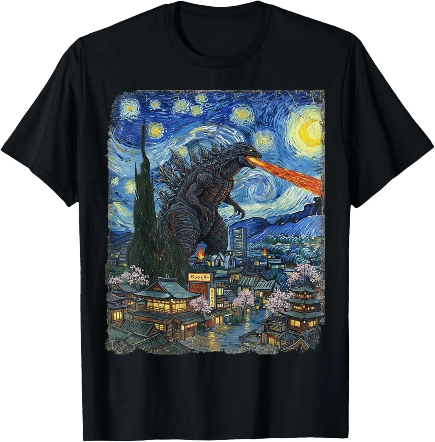Kaiju Monster Japanese Vangogh starrynight Vintage T-Shirt 4XL