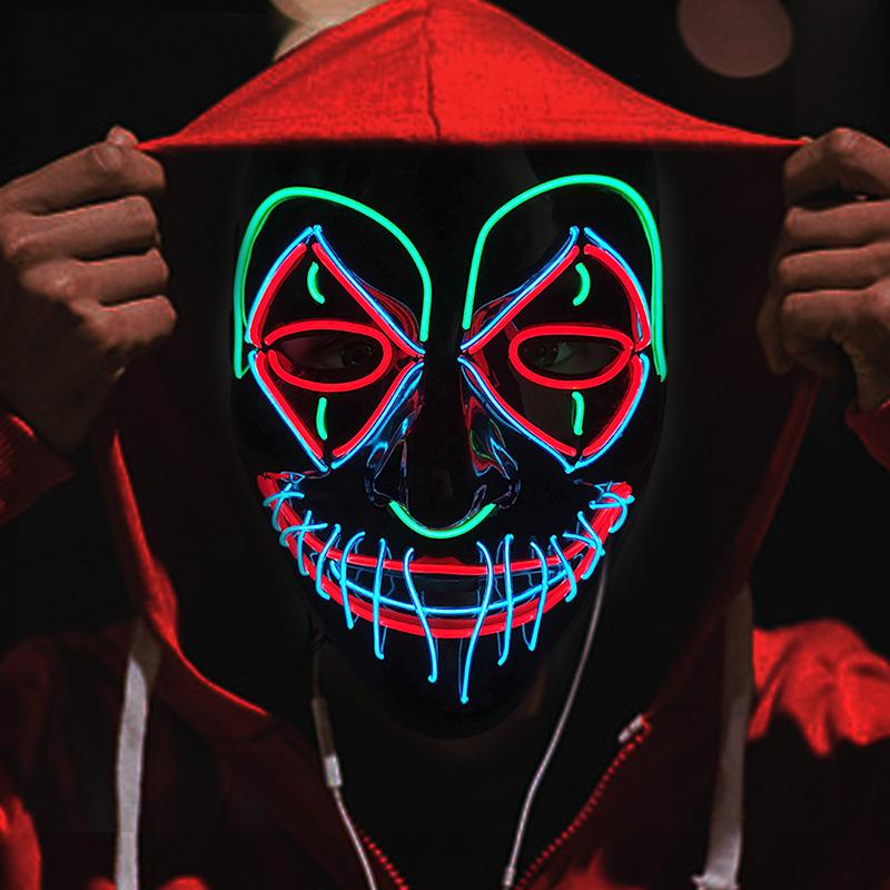 LED Killer Mask Halloween Dance Scary Theme Party Cosplay Costume Props LED Double Star Eyes Mask Glowing Colorful Creepy Mask