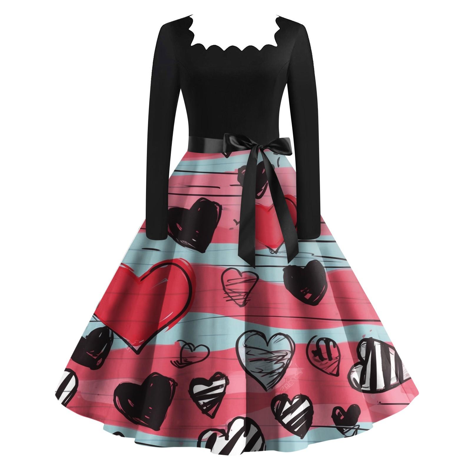 Женское винтажное классическое платье с длинным рукавом и принтом на День святого — фото 9