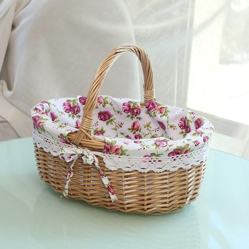 Wicker Picnic Basket with Rose Fabric Liner