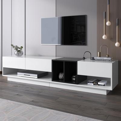 Lowboard TV Cabinet, Modern TV Stand with 3 Drawers and Open Storage Compartment, TV Board with Ample Storage Space, Color Block Design