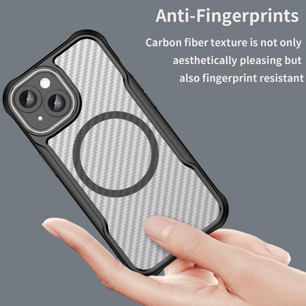 For iPhone 15 Case Compatible with MagSafe Carbon Fiber Texture TPU+PC Phone Cover
