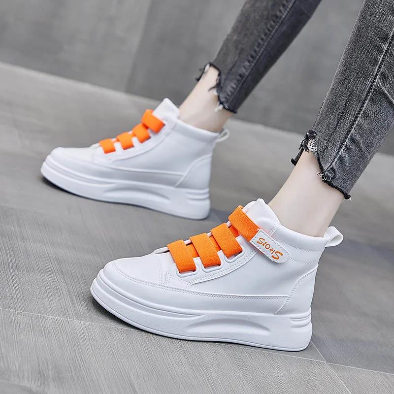 Comemore New Women Casual Shoes PU Leather Flat Anti-Slip Woman Sneakers Outdoor Trainers Female  De Mujer High-top Shoe