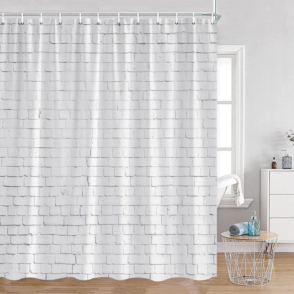 Countryside Wooden Board Shower Curtain Brick Wall Farmhouse Farm Bathroom Curtains Wooden Planks Art Pattern Bath Curtain Decor