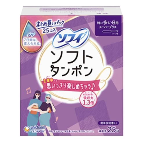 

[Надежная поддержка для глубокого сна!] Тампоны Sofy Soft Super Plus SP, 25 штук, для обильных выделений, Unicharm, в комплекте оригинальные карманные салфетки при покупке