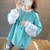 Embroidered Women's Slim-Fit Hoodie - Spring/Autumn Korean Style, Spliced, Long Sleeve, Loose Fit, Fake Two-Piece Design