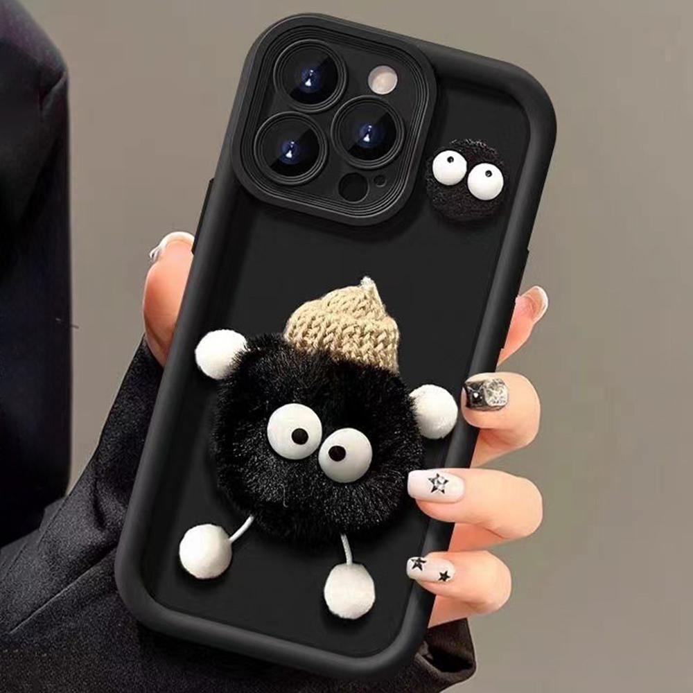 For iPhone 15 Pro Case 3D Fluffy Briquette Doll TPU Phone Cover