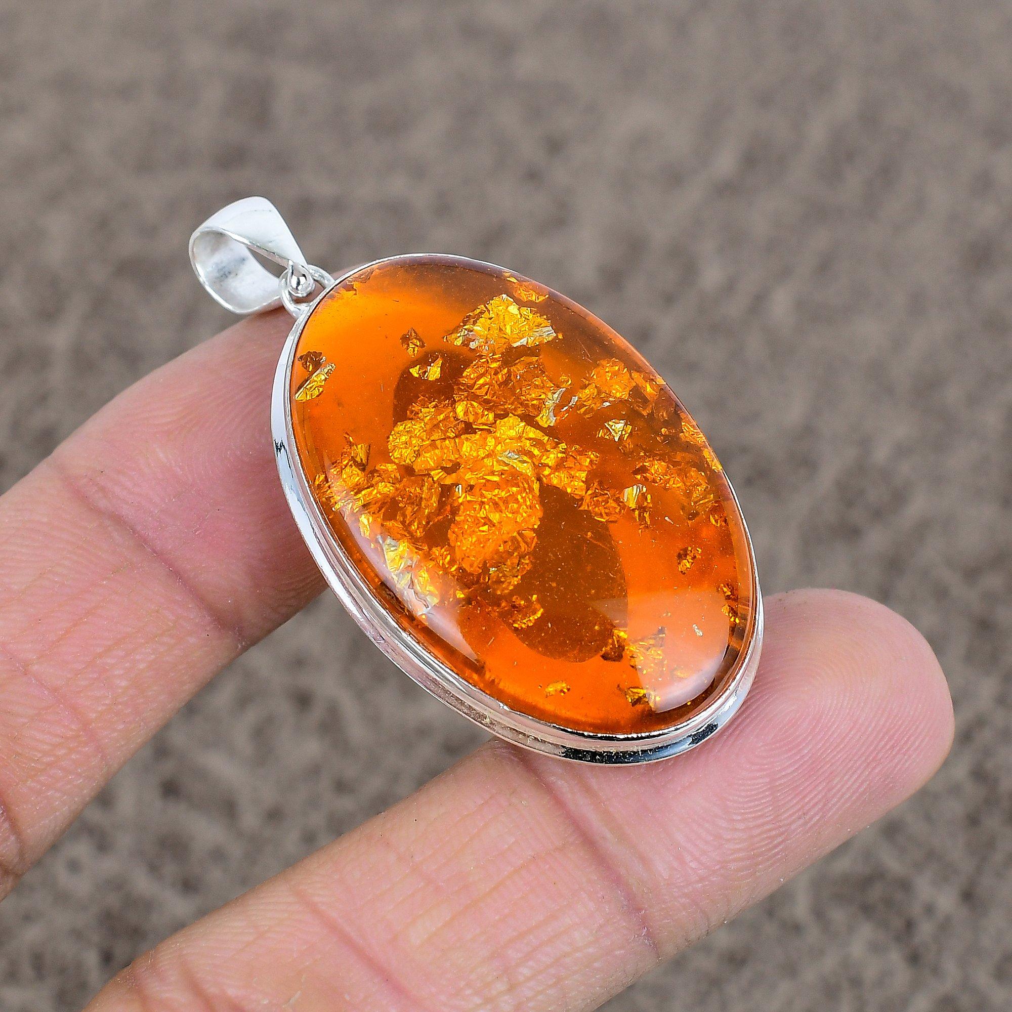 

Amber Gemstone Handmade 925 Sterling Silver Jewelry Pendant 1.97 KKG-25