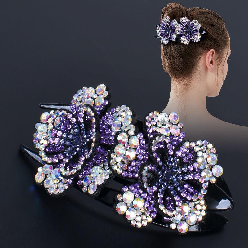 Koreanische große Strass Hochsteck-Entenschnabel-Haarspange - Drei-Zahn-Klammer für Mütter