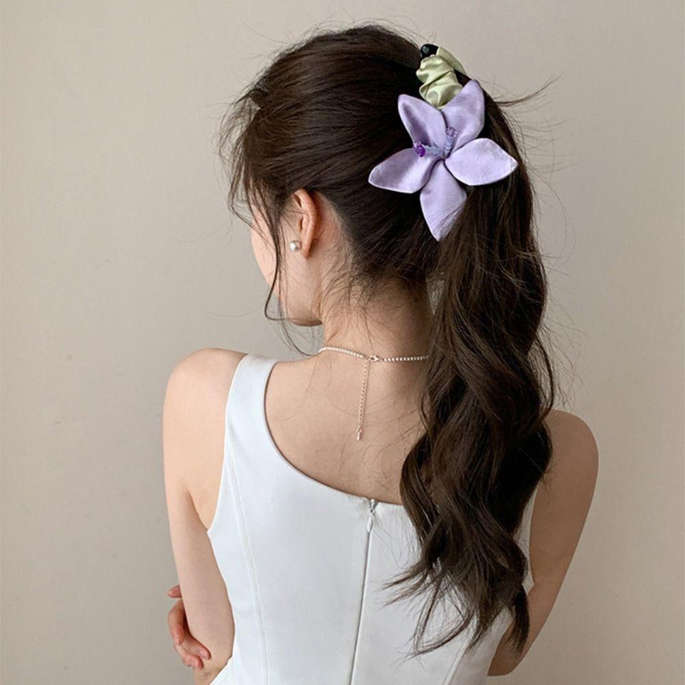 Non-Slip Flower Hair Clip Large Size Cloth Vertical Clip Retro Satin Banana Clip  Female