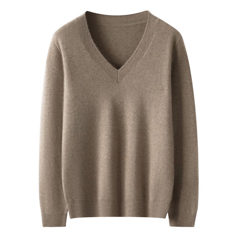 2025 Autumn/Winter Women's Cashmere V-Neck Sweater - Seven-Gauge, Long Sleeve, Loose Fit, Casual Base Layer