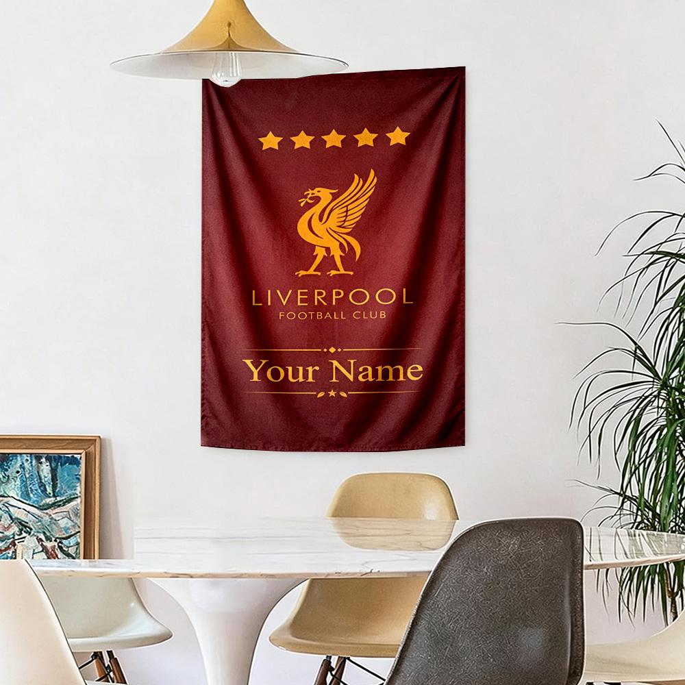 Liverpool Fc Logo Personalized Name Tapestry Lightweight Tapestry Machine Washable Great for Living Room All-Season Use Unique Gift for Family Friends