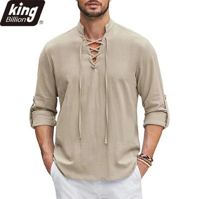 Camicia rinascimentale da uomo, pirata, medievale, vichingo, in cotone e lino, a maniche lunghe, per costume di Halloween