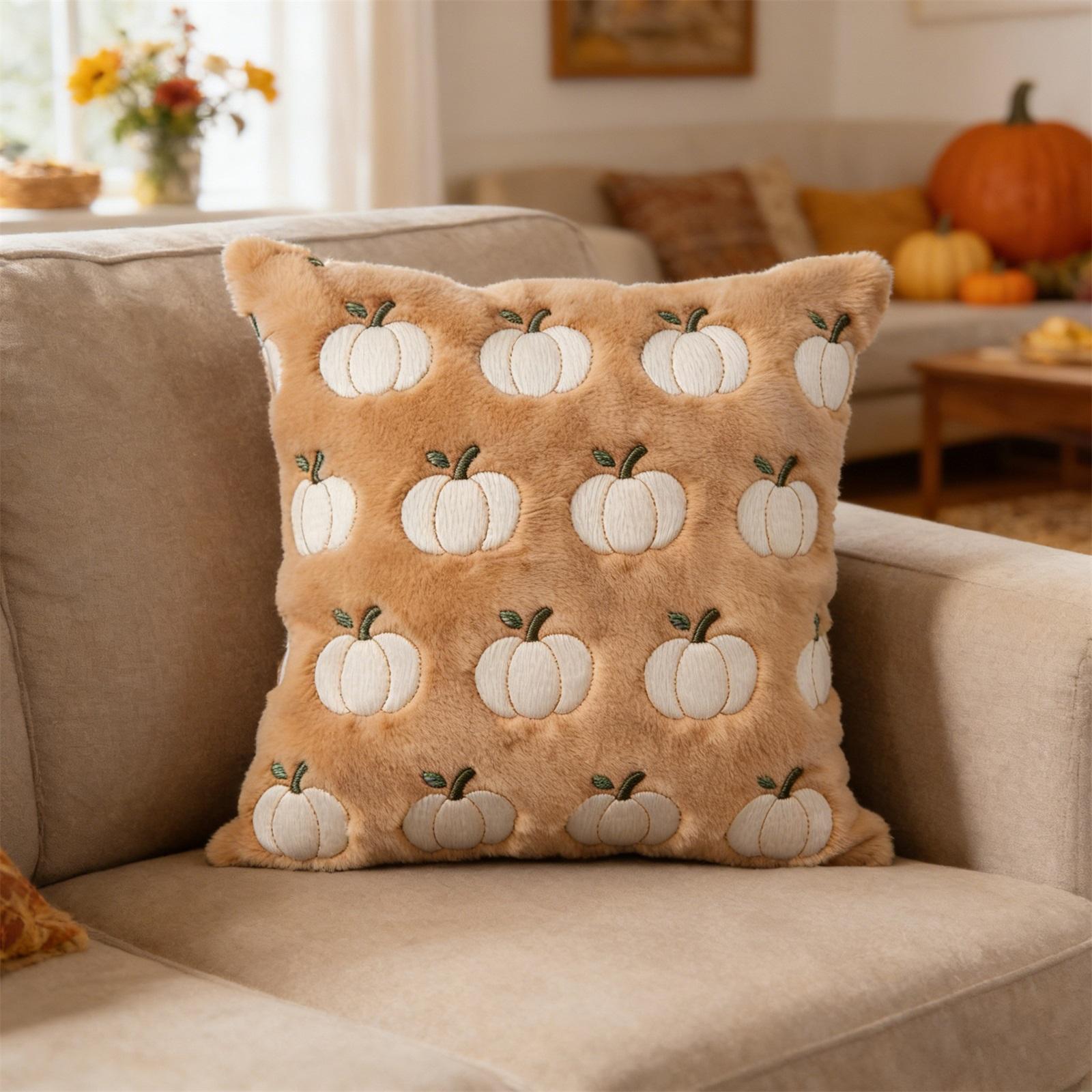 Pumpkin-shaped Plush Quilted Cushion Cover, Soft And Three-dimensional Sofa Cushion And Backrest. One Size