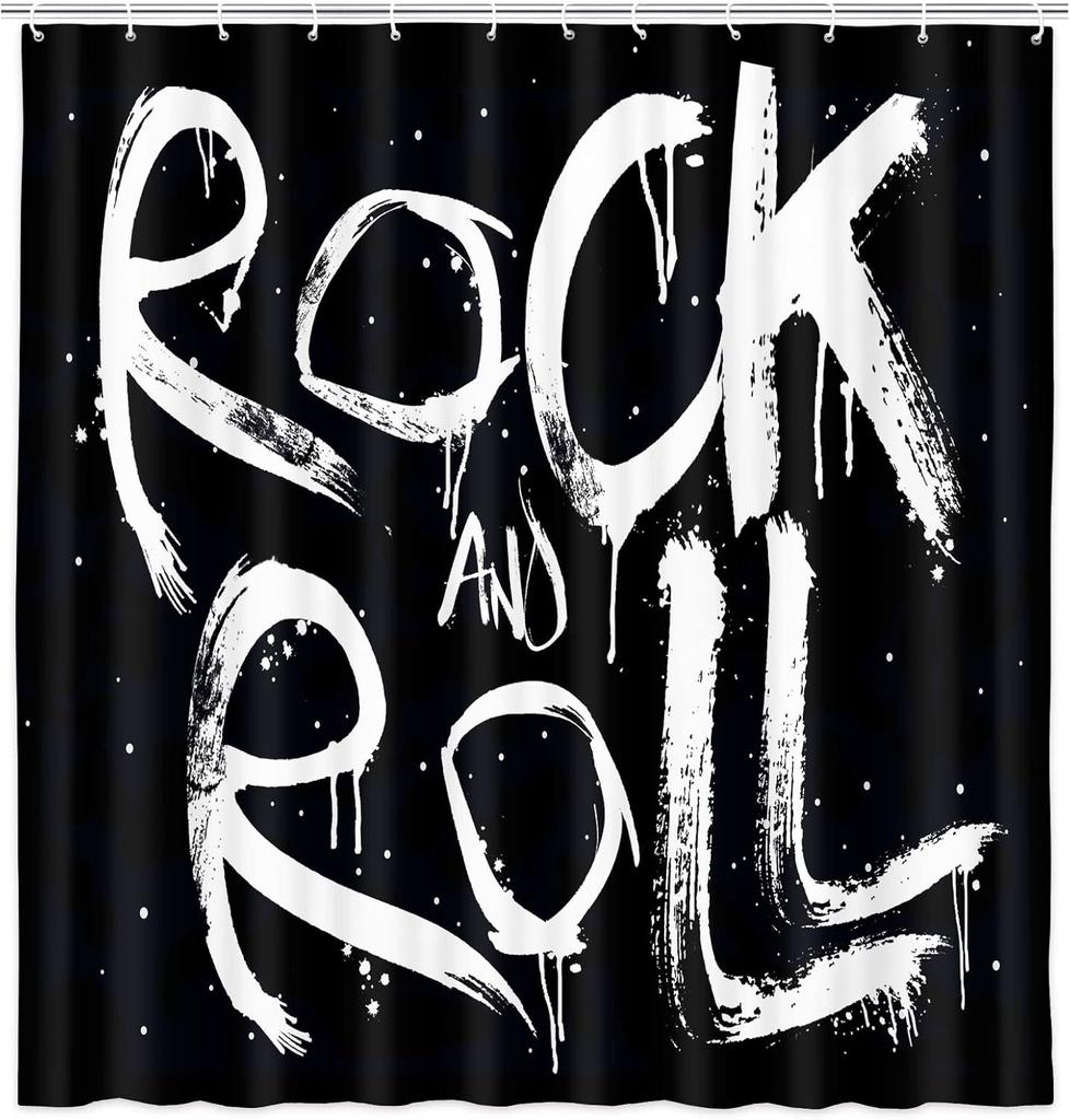 Black and White Music Shower Curtain,Retro Rock Roll Shower Curtain Sets for Bathroom,Fabric Bathroom Decoration Curtains with H