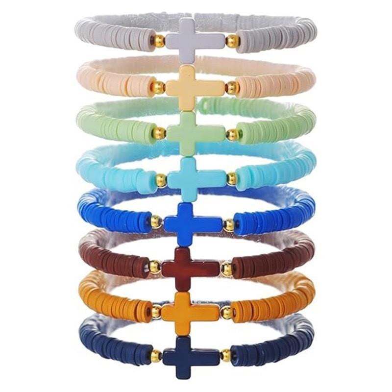 Hot Sale Elastic Rope Soft Pottery Bracelet Women's Cross Color Combination Set Couple Bracelet Beaded Bracelet Women's
