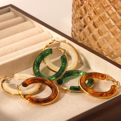 French Vintage Style Stainless Steel Hoop Earrings, Resin Earrings for Women, Elegant High-end Ear Jewelry, Niche Design