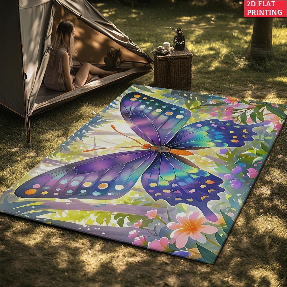 Watercolor Butterfly Floral Area Rug,Non-Slip Jungle Print Carpet for Living Room Bedroom, Aesthetic Nature Floor Mat Home Decor